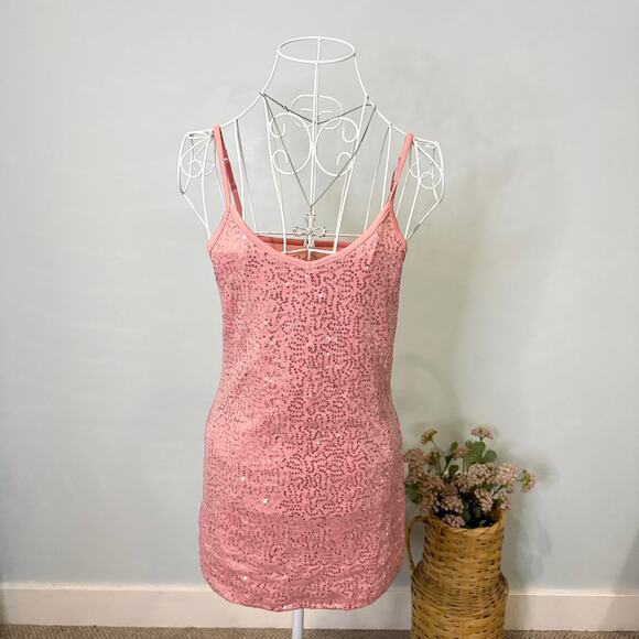 Cute vintage y2k pink sequin cami top/ mini dress - Picture 4 of 6